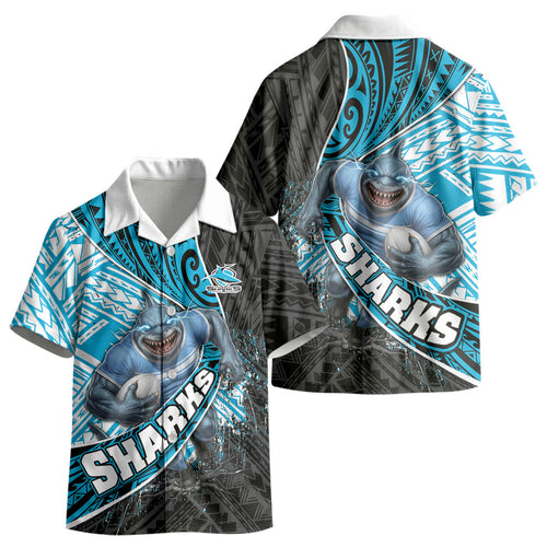 Cronulla Sutherland Sharks Rugby Kid Hawaiian Shirt Tribal Polynesian Power Art - Lightning Mascot