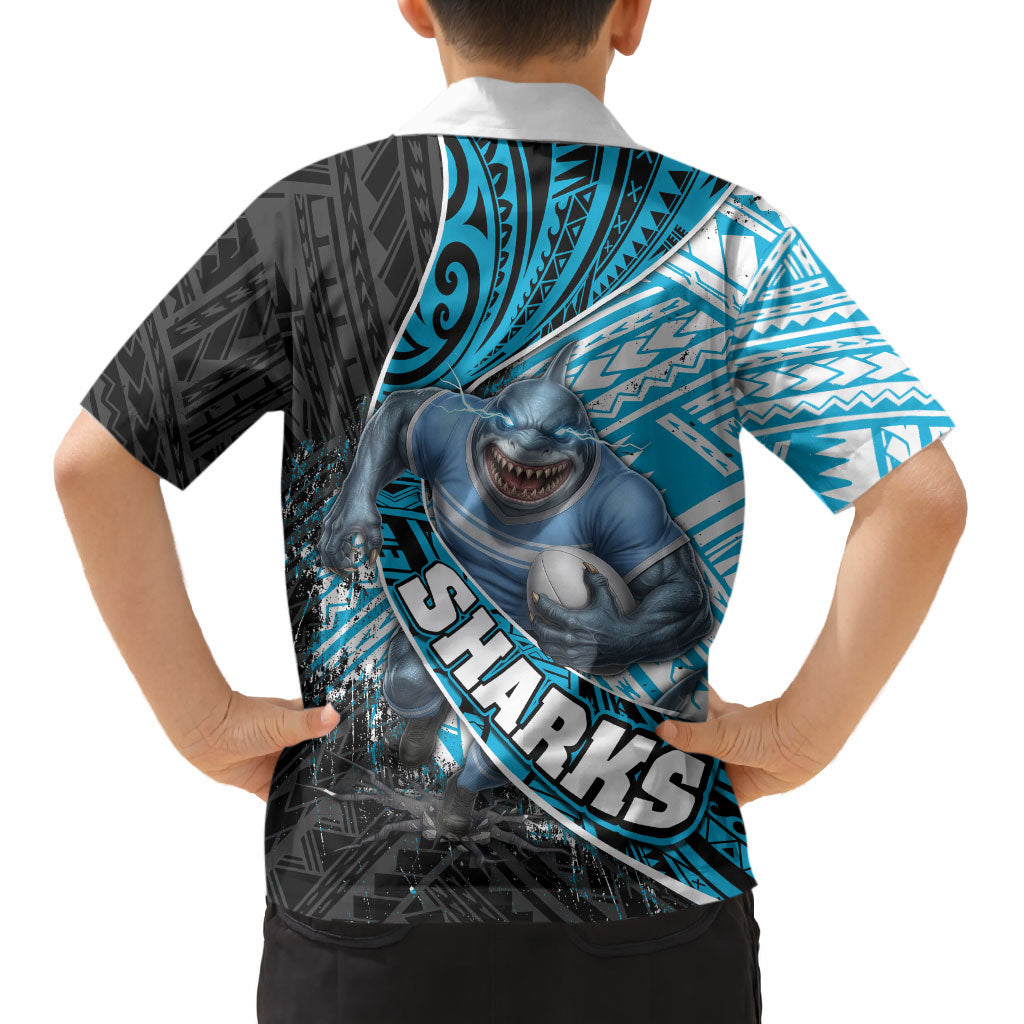 Cronulla Sutherland Sharks Rugby Kid Hawaiian Shirt Tribal Polynesian Power Art - Lightning Mascot