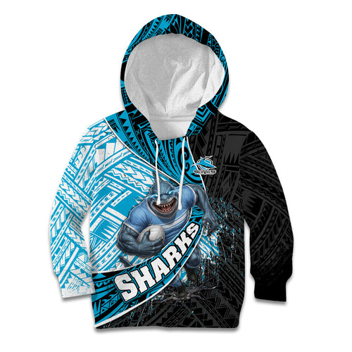 Cronulla Sutherland Sharks Rugby Kid Hoodie Tribal Polynesian Power Art - Lightning Mascot