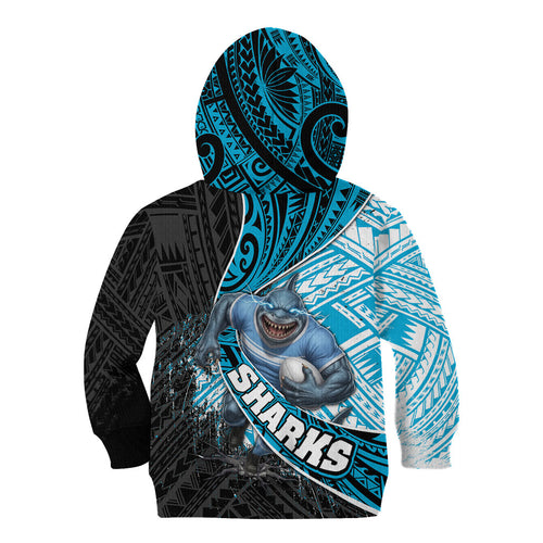Cronulla Sutherland Sharks Rugby Kid Hoodie Tribal Polynesian Power Art - Lightning Mascot