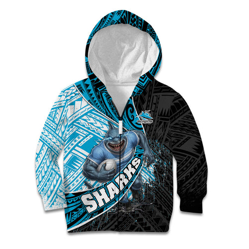 Cronulla Sutherland Sharks Rugby Kid Hoodie Tribal Polynesian Power Art - Lightning Mascot