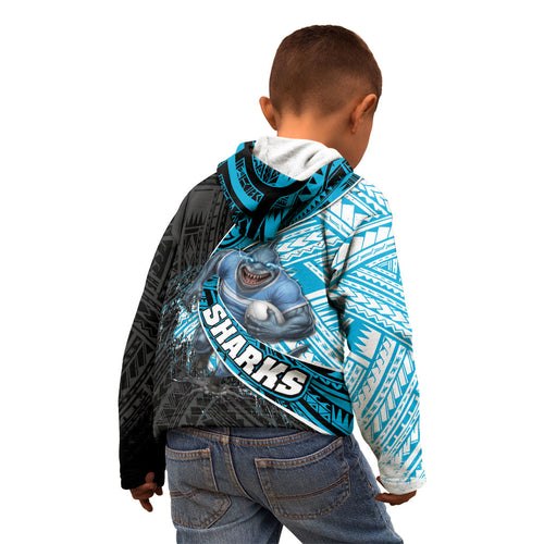 Cronulla Sutherland Sharks Rugby Kid Hoodie Tribal Polynesian Power Art - Lightning Mascot