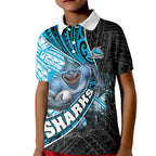 Cronulla Sutherland Sharks Rugby Kid Polo Shirt Tribal Polynesian Power Art - Lightning Mascot