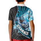 Cronulla Sutherland Sharks Rugby Kid Polo Shirt Tribal Polynesian Power Art - Lightning Mascot