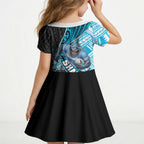 Cronulla Sutherland Sharks Rugby Kid Short Sleeve Dress Tribal Polynesian Power Art - Lightning Mascot