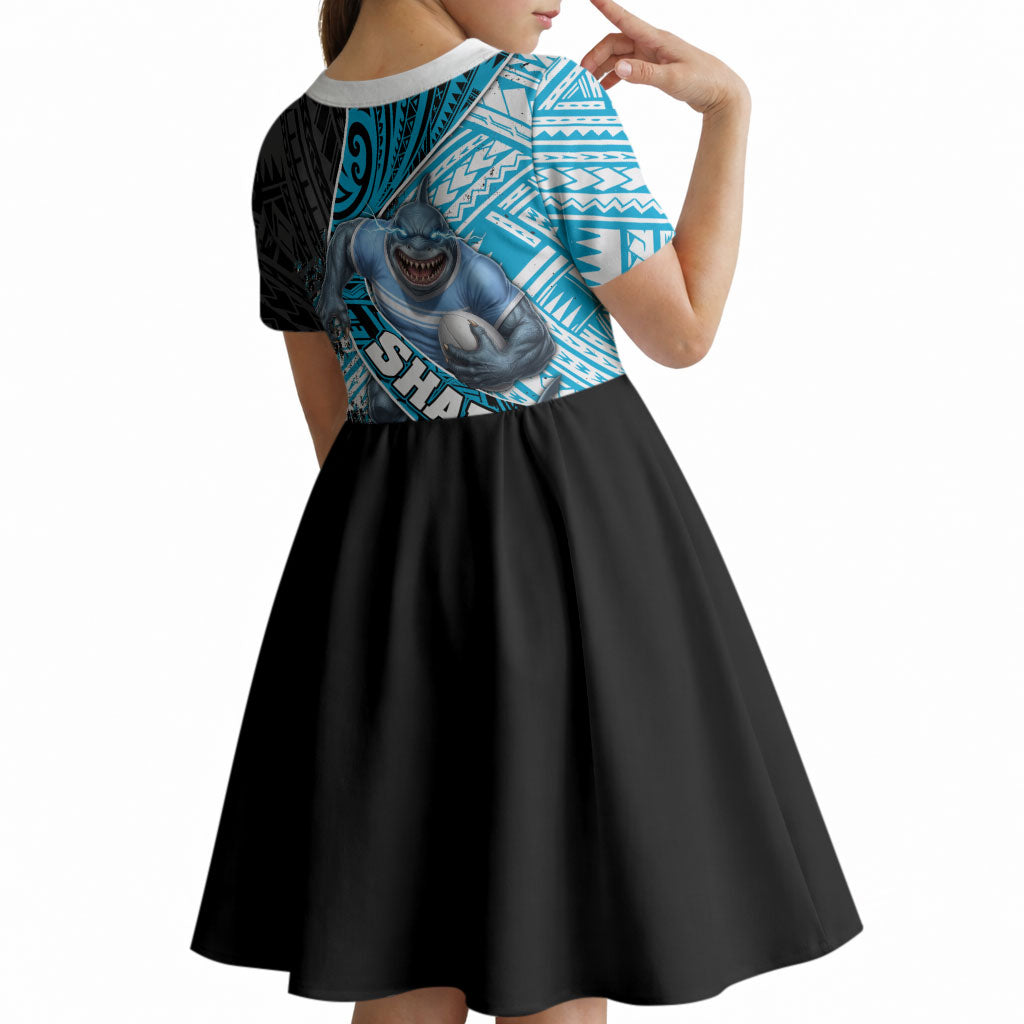 Cronulla Sutherland Sharks Rugby Kid Short Sleeve Dress Tribal Polynesian Power Art - Lightning Mascot