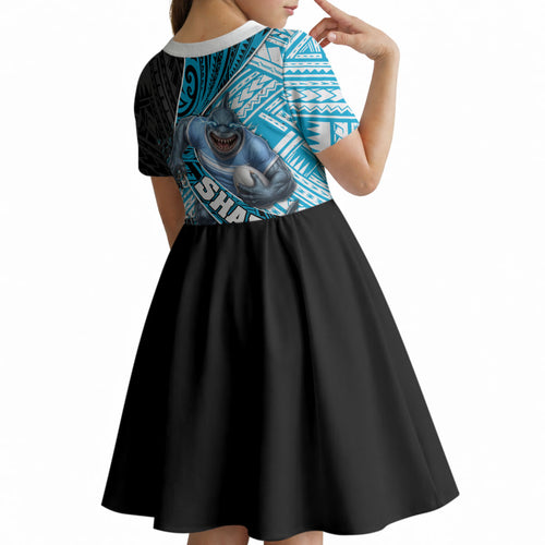 Cronulla Sutherland Sharks Rugby Kid Short Sleeve Dress Tribal Polynesian Power Art - Lightning Mascot