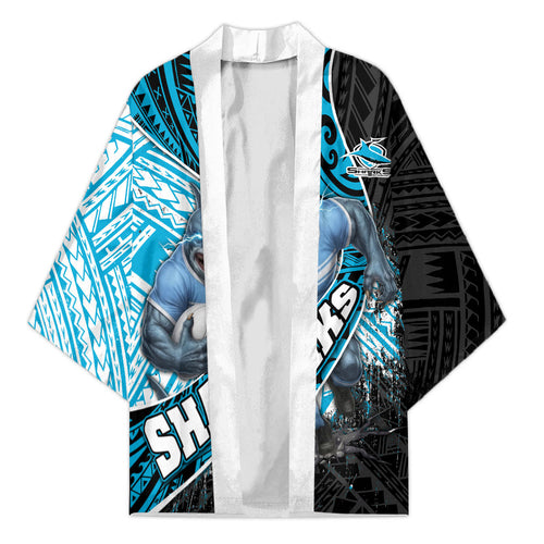 Cronulla Sutherland Sharks Rugby Kimono Tribal Polynesian Power Art - Lightning Mascot