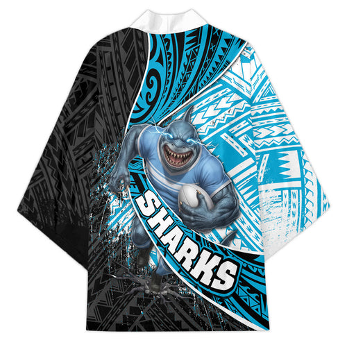 Cronulla Sutherland Sharks Rugby Kimono Tribal Polynesian Power Art - Lightning Mascot