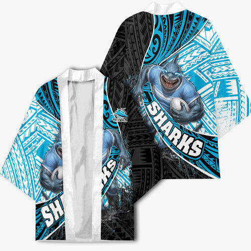 Cronulla Sutherland Sharks Rugby Kimono Tribal Polynesian Power Art - Lightning Mascot