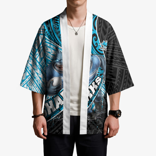 Cronulla Sutherland Sharks Rugby Kimono Tribal Polynesian Power Art - Lightning Mascot