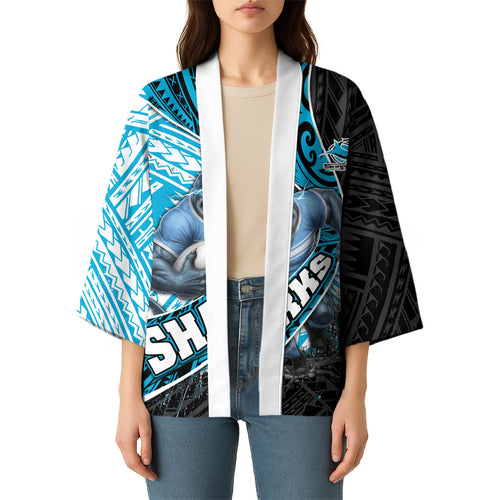 Cronulla Sutherland Sharks Rugby Kimono Tribal Polynesian Power Art - Lightning Mascot