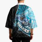 Cronulla Sutherland Sharks Rugby Kimono Tribal Polynesian Power Art - Lightning Mascot