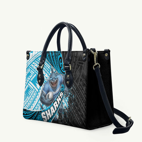 Cronulla Sutherland Sharks Rugby Leather Bag Tribal Polynesian Power Art - Lightning Mascot