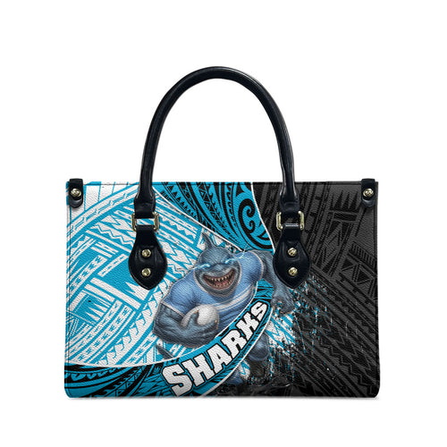 Cronulla Sutherland Sharks Rugby Leather Bag Tribal Polynesian Power Art - Lightning Mascot