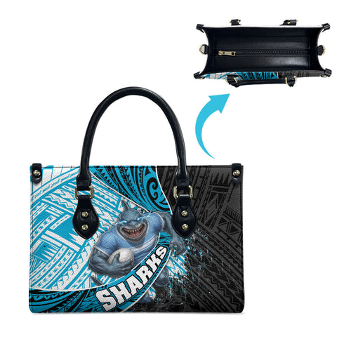 Cronulla Sutherland Sharks Rugby Leather Bag Tribal Polynesian Power Art - Lightning Mascot
