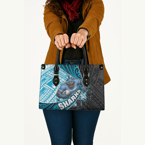 Cronulla Sutherland Sharks Rugby Leather Bag Tribal Polynesian Power Art - Lightning Mascot