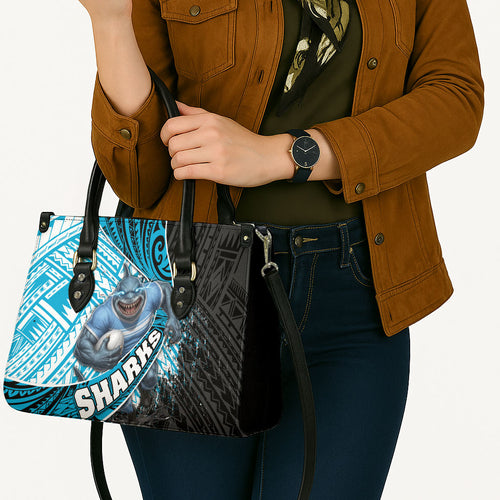 Cronulla Sutherland Sharks Rugby Leather Bag Tribal Polynesian Power Art - Lightning Mascot