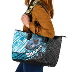 Cronulla Sutherland Sharks Rugby Leather Tote Bag Tribal Polynesian Power Art - Lightning Mascot