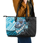 Cronulla Sutherland Sharks Rugby Leather Tote Bag Tribal Polynesian Power Art - Lightning Mascot