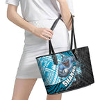 Cronulla Sutherland Sharks Rugby Leather Tote Bag Tribal Polynesian Power Art - Lightning Mascot