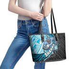 Cronulla Sutherland Sharks Rugby Leather Tote Bag Tribal Polynesian Power Art - Lightning Mascot
