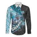 Cronulla Sutherland Sharks Rugby Long Sleeve Button Shirt Tribal Polynesian Power Art - Lightning Mascot