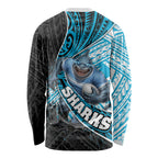 Cronulla Sutherland Sharks Rugby Long Sleeve Shirt Tribal Polynesian Power Art - Lightning Mascot