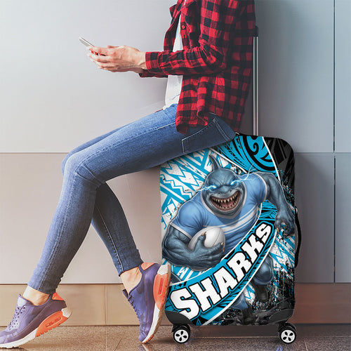 Cronulla Sutherland Sharks Rugby Luggage Cover Tribal Polynesian Power Art - Lightning Mascot