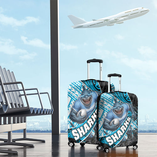 Cronulla Sutherland Sharks Rugby Luggage Cover Tribal Polynesian Power Art - Lightning Mascot