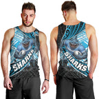 Cronulla Sutherland Sharks Rugby Men Tank Top Tribal Polynesian Power Art - Lightning Mascot