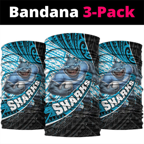 Cronulla Sutherland Sharks Rugby Neck Gaiter Tribal Polynesian Power Art - Lightning Mascot