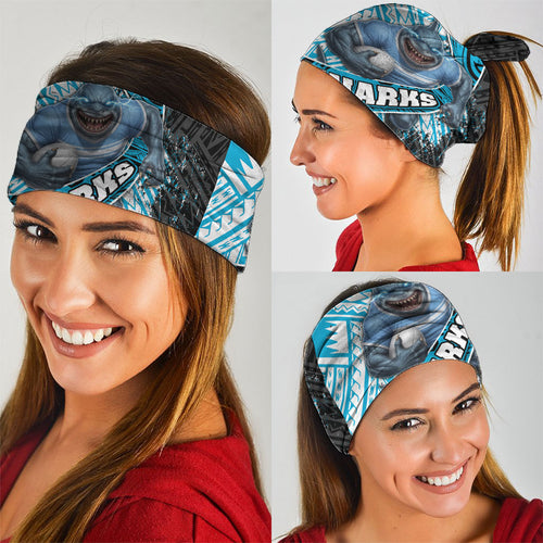 Cronulla Sutherland Sharks Rugby Neck Gaiter Tribal Polynesian Power Art - Lightning Mascot