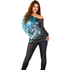 Cronulla Sutherland Sharks Rugby Off Shoulder Sweater Tribal Polynesian Power Art - Lightning Mascot