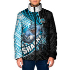 Cronulla Sutherland Sharks Rugby Padded Jacket Tribal Polynesian Power Art - Lightning Mascot