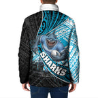 Cronulla Sutherland Sharks Rugby Padded Jacket Tribal Polynesian Power Art - Lightning Mascot
