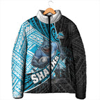 Cronulla Sutherland Sharks Rugby Padded Jacket Tribal Polynesian Power Art - Lightning Mascot