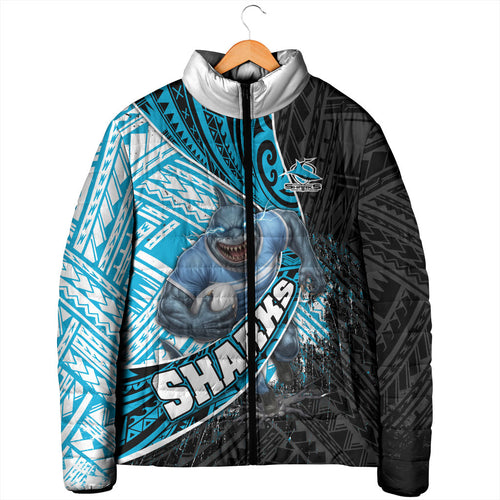 Cronulla Sutherland Sharks Rugby Padded Jacket Tribal Polynesian Power Art - Lightning Mascot