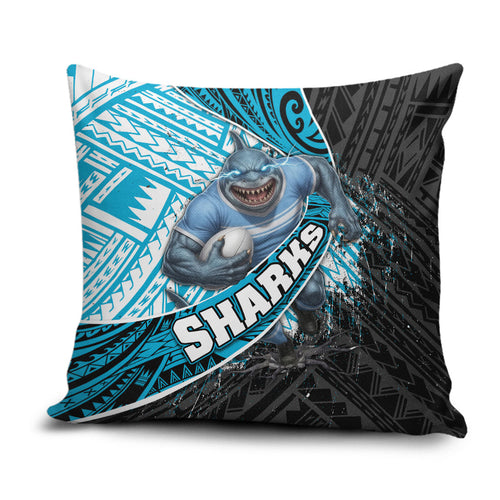 Cronulla Sutherland Sharks Rugby Pillow Cover Tribal Polynesian Power Art - Lightning Mascot