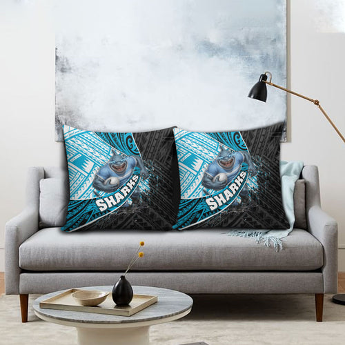 Cronulla Sutherland Sharks Rugby Pillow Cover Tribal Polynesian Power Art - Lightning Mascot