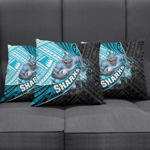 Cronulla Sutherland Sharks Rugby Pillow Cover Tribal Polynesian Power Art - Lightning Mascot