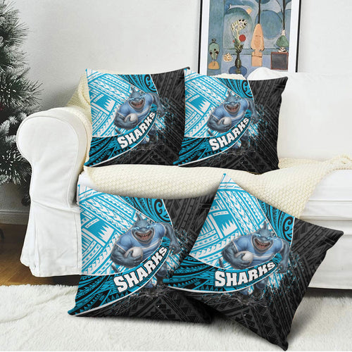 Cronulla Sutherland Sharks Rugby Pillow Cover Tribal Polynesian Power Art - Lightning Mascot
