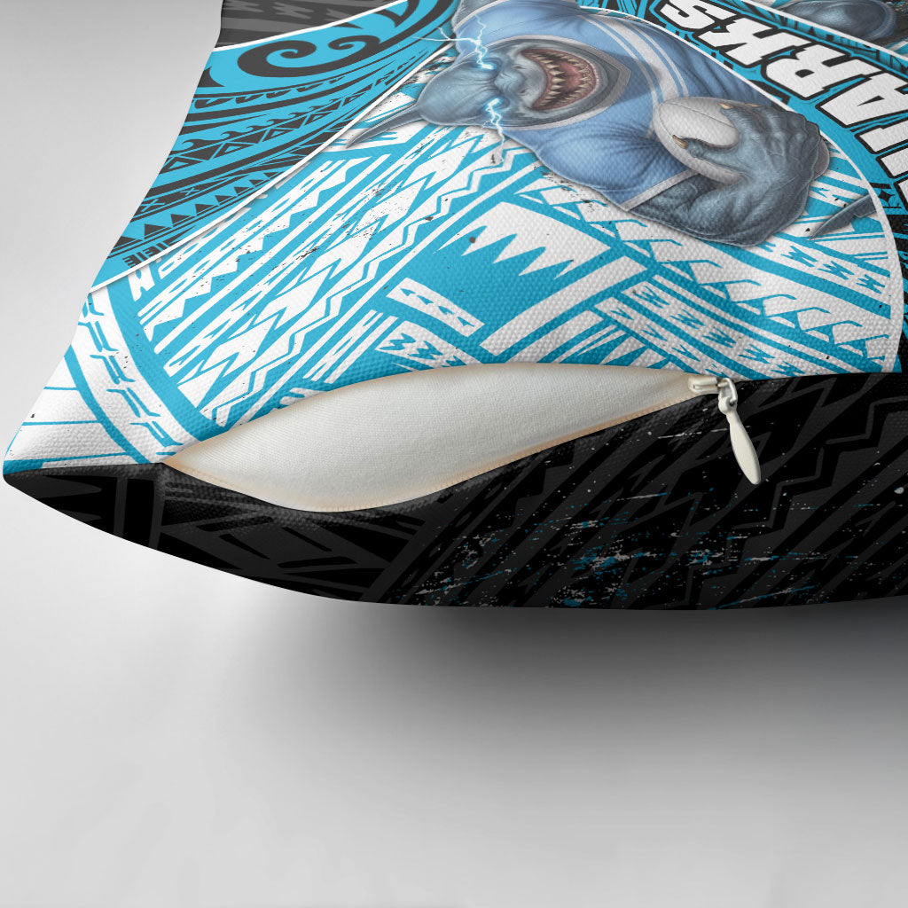 Cronulla Sutherland Sharks Rugby Pillow Cover Tribal Polynesian Power Art - Lightning Mascot