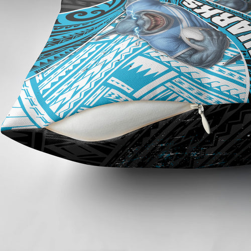 Cronulla Sutherland Sharks Rugby Pillow Cover Tribal Polynesian Power Art - Lightning Mascot