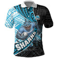 Cronulla Sutherland Sharks Rugby Polo Shirt Tribal Polynesian Power Art - Lightning Mascot