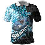 Cronulla Sutherland Sharks Rugby Polo Shirt Tribal Polynesian Power Art - Lightning Mascot