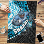 Cronulla Sutherland Sharks Rugby Puzzle Tribal Polynesian Power Art - Lightning Mascot