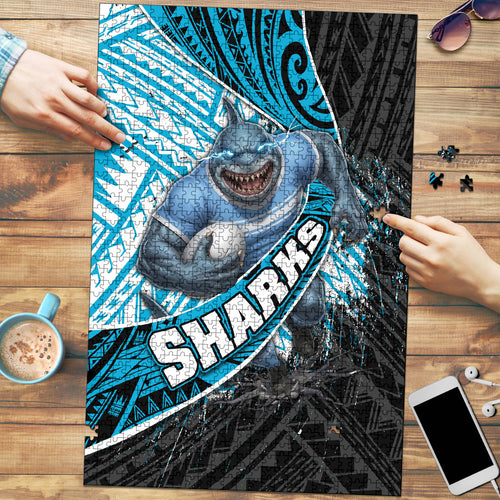 Cronulla Sutherland Sharks Rugby Puzzle Tribal Polynesian Power Art - Lightning Mascot