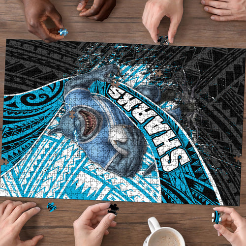 Cronulla Sutherland Sharks Rugby Puzzle Tribal Polynesian Power Art - Lightning Mascot
