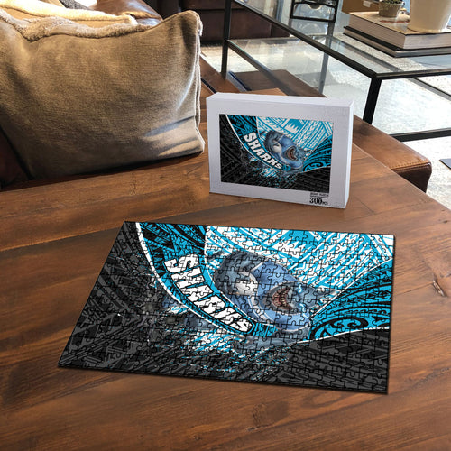 Cronulla Sutherland Sharks Rugby Puzzle Tribal Polynesian Power Art - Lightning Mascot